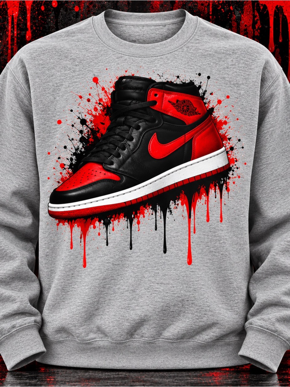 Red & Black Sneaker Art Sweatshirt - Graphic Home Art Adult Unisex SZ-M-XL